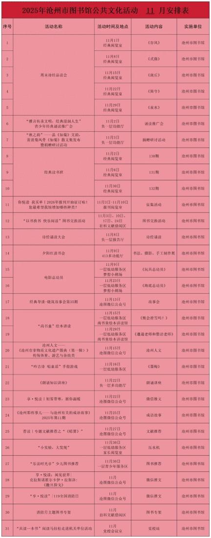 沧州公共文化活动最新安排公布！